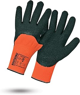 ROSTAING COLDPRO Handschuhe – 1 Paar warme Baustellenhandschuhe bei kaltem Wetter – für alle Schleifarbeiten im BTP und im Bau – Handschuhe geeignet für Mauerwerk – Handschuh Orange und Schwarz