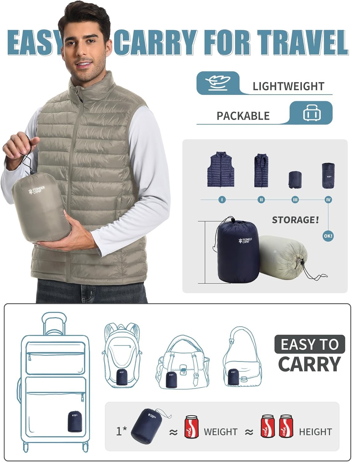 Pioneer Camp Men's Lightweight Puffer Vest Packable Water-Repellent Warm Quilted Sleeveless Outerwear for Work Casual Travel… - Image 2