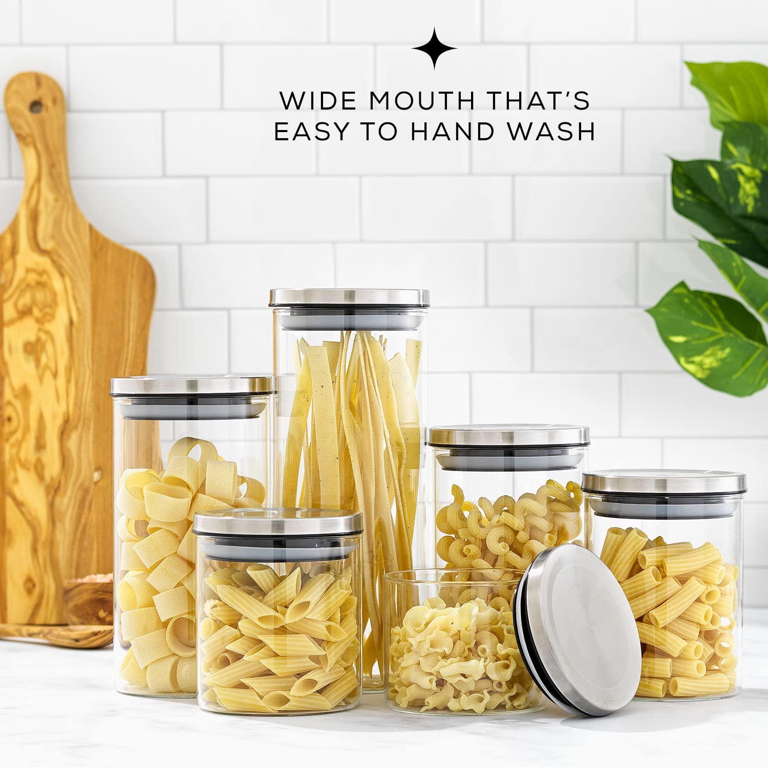 JoyJolt Set di 6 barattoli in vetro con coperchio in acciaio inox con coperchio ermetico per dispensa o bancone, per dispensa versatile, contenitore per zucchero o cereali