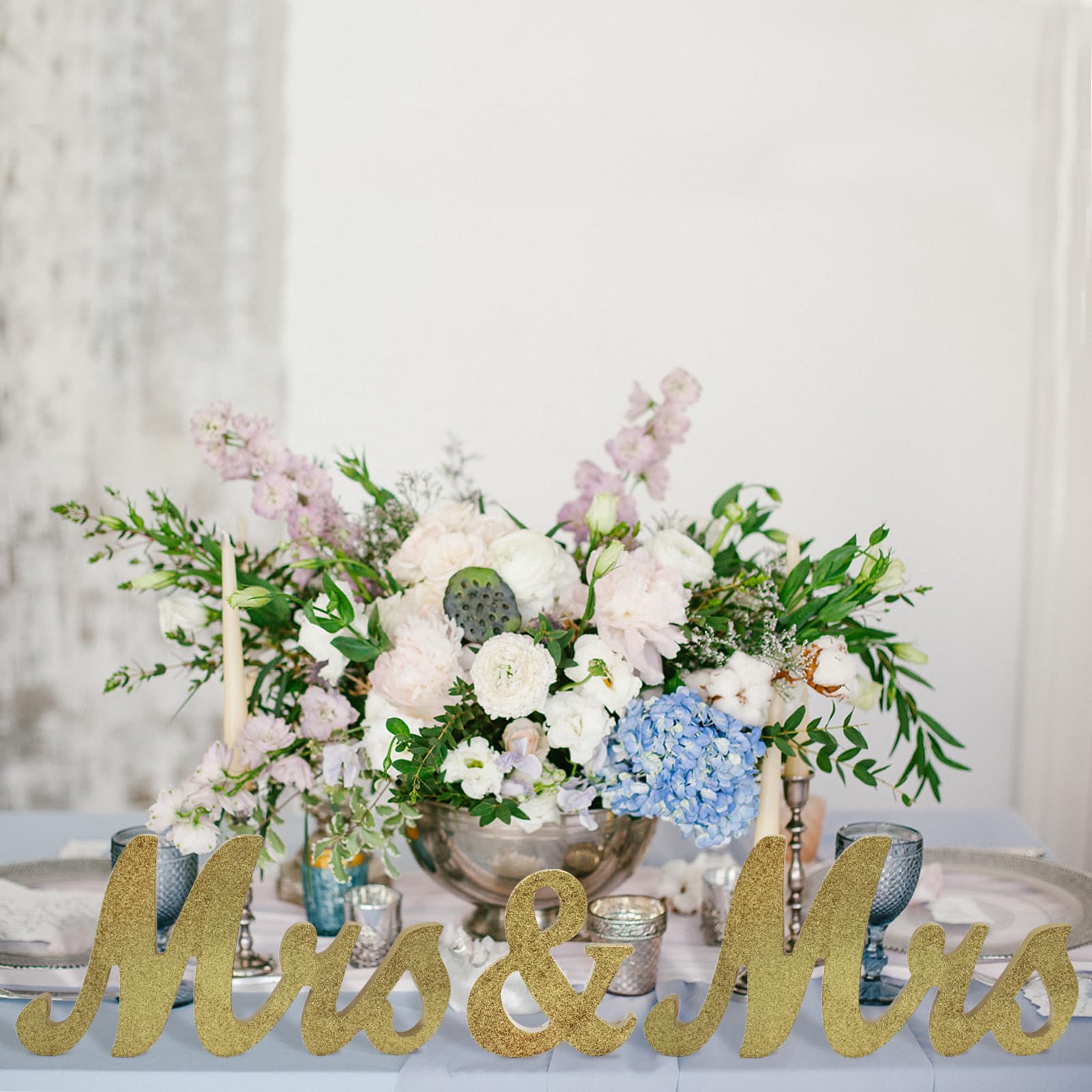 Mrs & Mrs Sign for Wedding Table, Large Miss and Miss Wooden Letters, Party Decoration Items, Head Table Wedding Wood Letter, Ms and Ms Sign Anniversary Party Valentine's Day Decor (Golden)