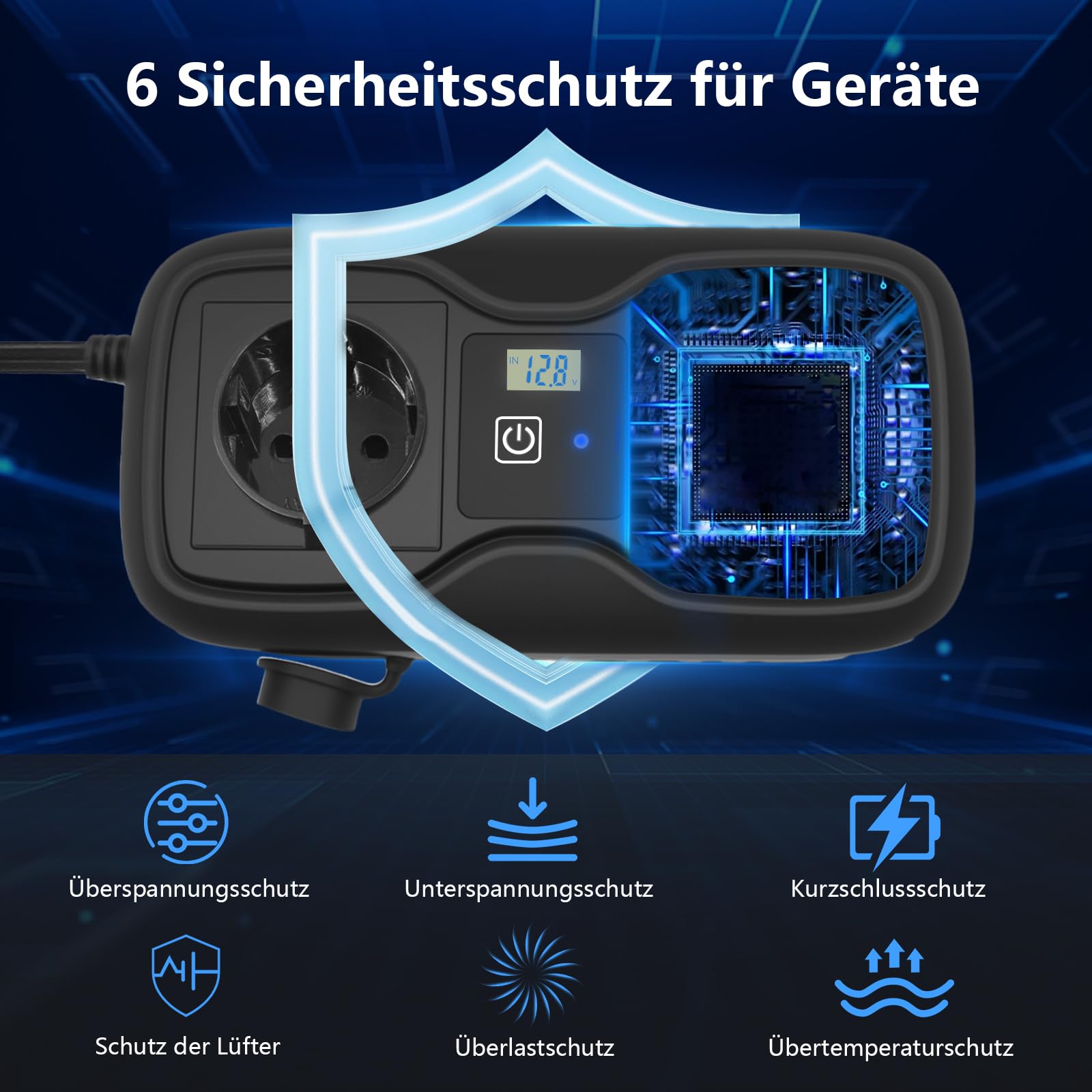 7 in 1 200W Wechselrichter 12V auf 220–230V, SZSSTH Spannungswandler Auto Steckdose 2 USB-A/2 Typ-C (5V 3A), Stromwandler mit Zigarettenanzünder Steckdose Power Inverter für Handys, Laptops, Campen