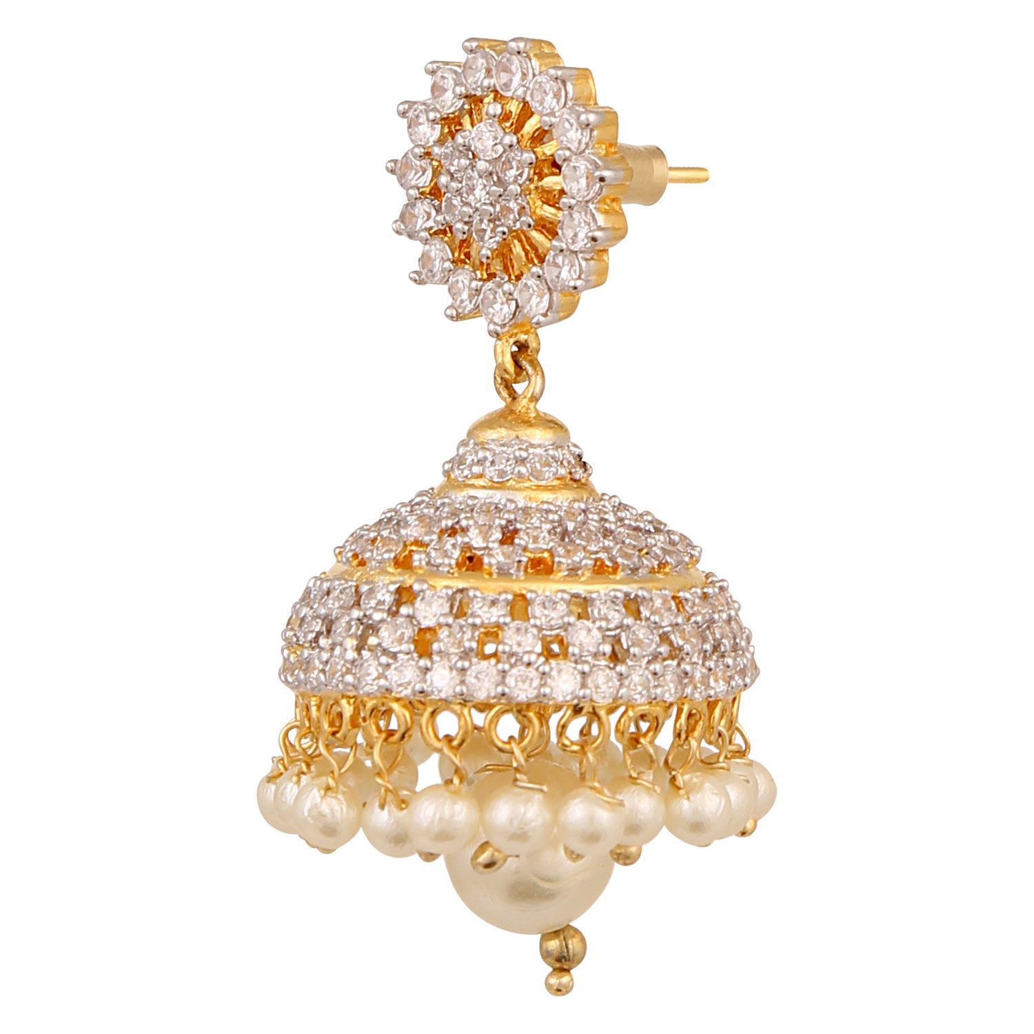 Swasti Jewels American Diamond CZ Fashion Jewellery Traditional Ethnic Pearls Gold Plated Jhumka Earrings for Women 1