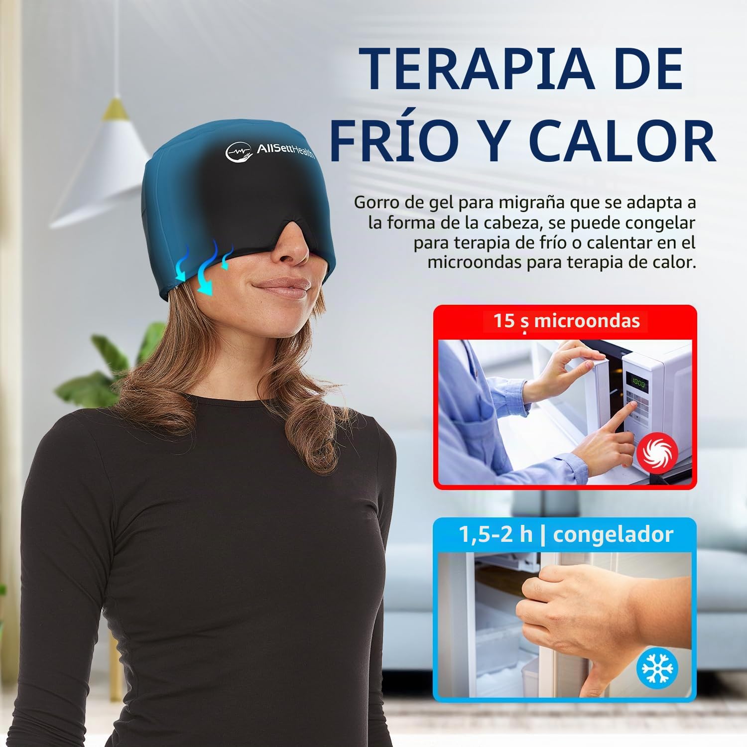 Envoltura para la cabeza de hielo para aliviar la migraña | Sombrero para dolor de cabeza y migraña | Terapia caliente y fría para ojos hinchados, tensión, sinusitis y alivio del estrés