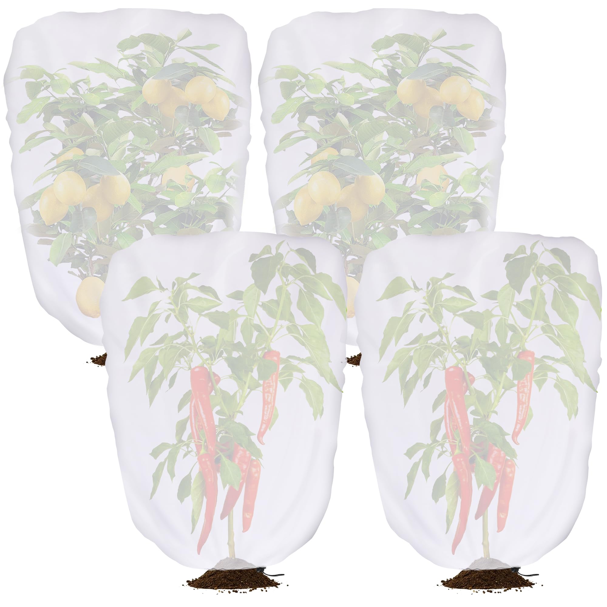 Photo 1 of DECOHS 4 Pcs Garden Plant Shade Cover with Drawstring, 3.3 x 2.6 Ft Garden Shade Cloth for Plant, White Non-Woven Fruit Tree Shade Protection for Protect Plants from Direct Sunlight