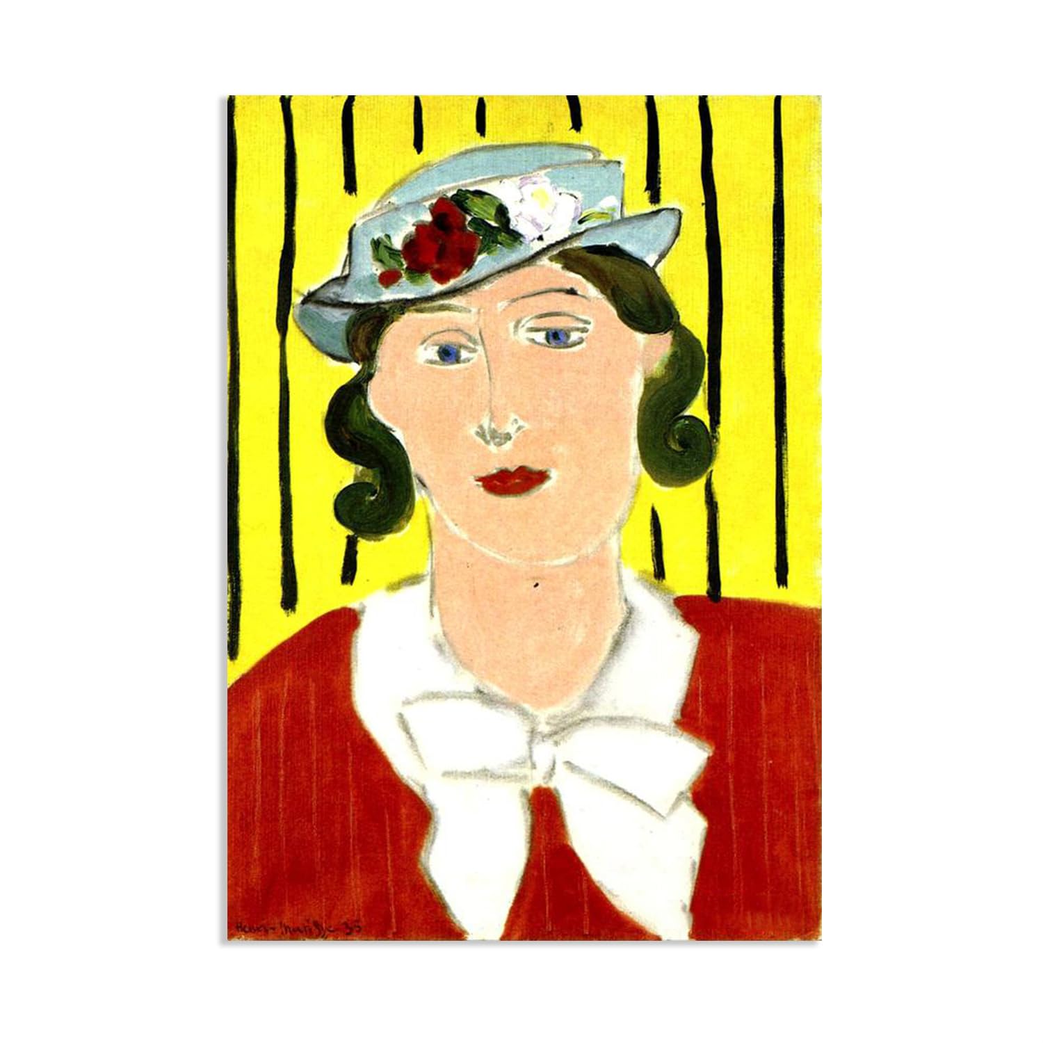 Mycggdgh Framed Henri Matisse Painting Reproduction Hat With Roses Wall Art Henri Matisse Artistic Wall Print Canvas Home Decor For Living Room Bathroom Office 45X30cm(18X12in) Poster