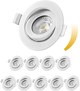 EDISHINE Focos LED Regulables, Foco Empotrable Plano 230 V, 3000 K 68 mm, Luces Empotrables de Color Blanco Cálido, Focos Giratorios, Luz de Techo, 400 Lúmenes, Paquete de 10 (Blanco)