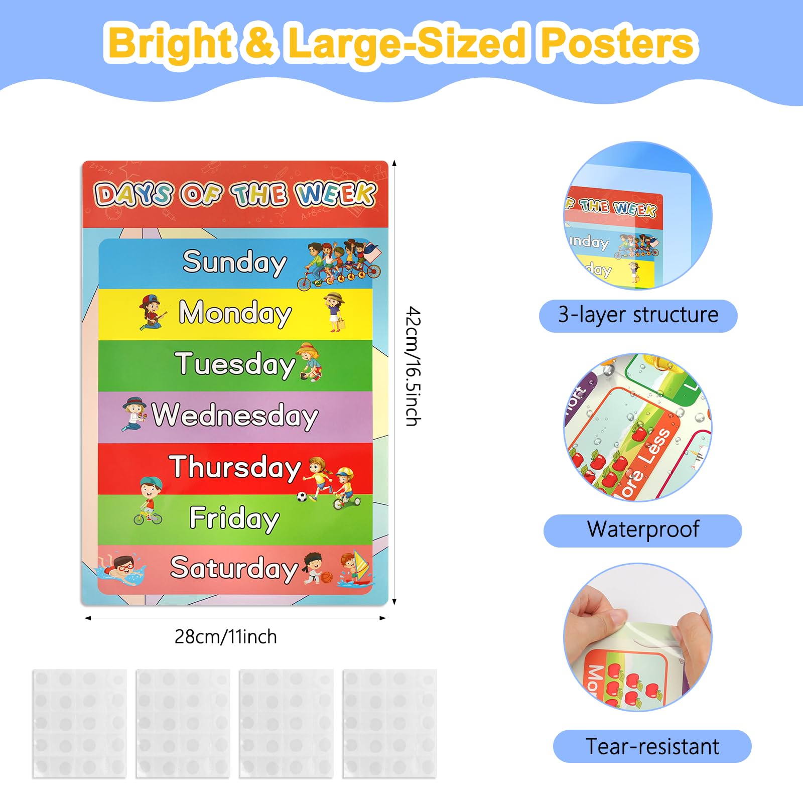 RAYNEAY Educational Posters 16 Pack, Colourful Toddlers Learning Charts Wall Poster with Laminated for Kindergarten Toddlers Home Education, Includes ABC Alphabet, Science, and Math, A3 Size - Image 2