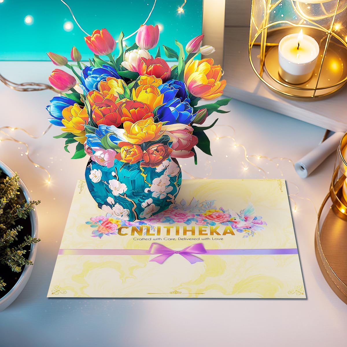 CNLITIHEKA Tulip Flower Bouquet Cards, Pop Up Flower Bouquet Greeting Cards, Mother's Day Flower Pop Up Card - Image 3