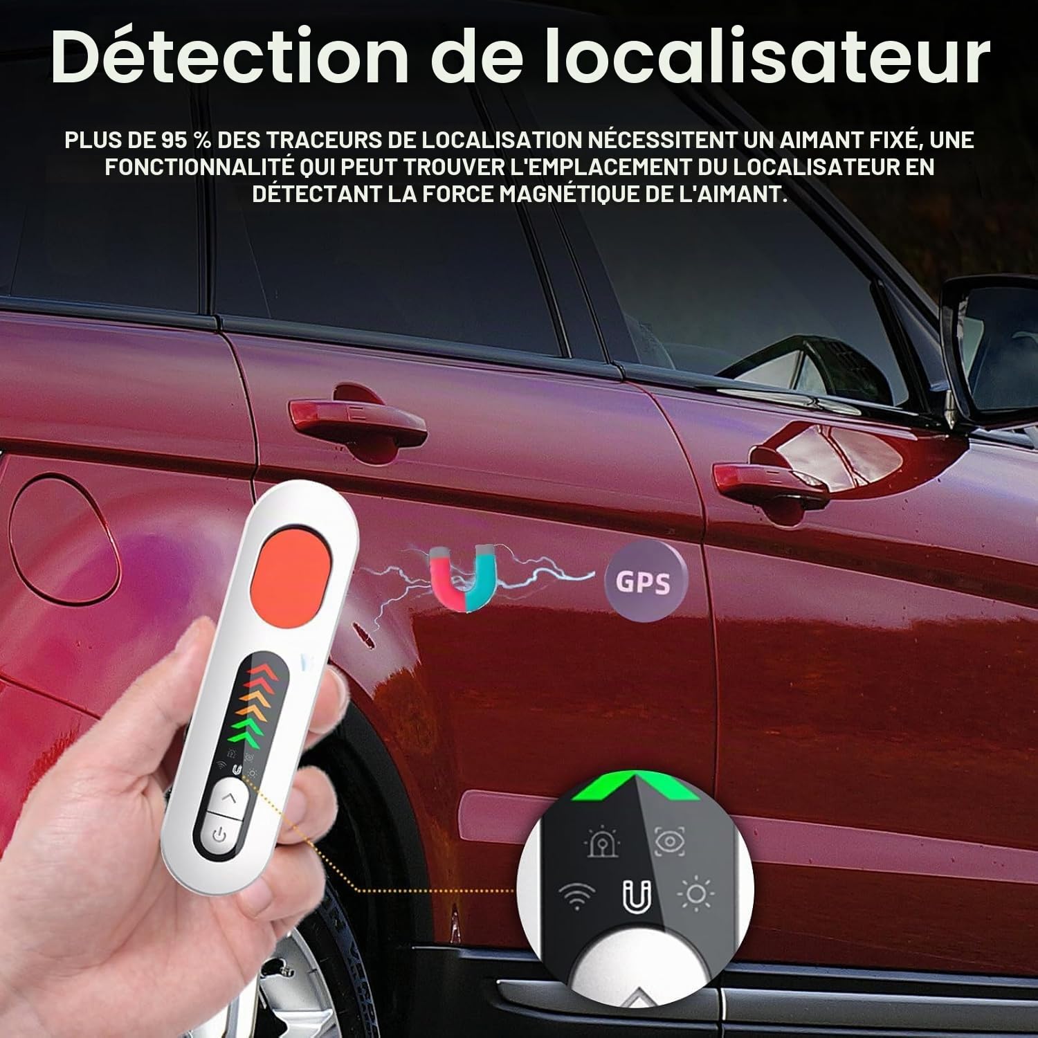 KinZon Détecteur de Caméra Cachée, détecteur de Bugs, Caméra Espion, de Dispositif de Suivi GPS, détecteur de dispositifs cachés à 5 Modes pour Hôtels, Airbnb, Voiture, Bureau