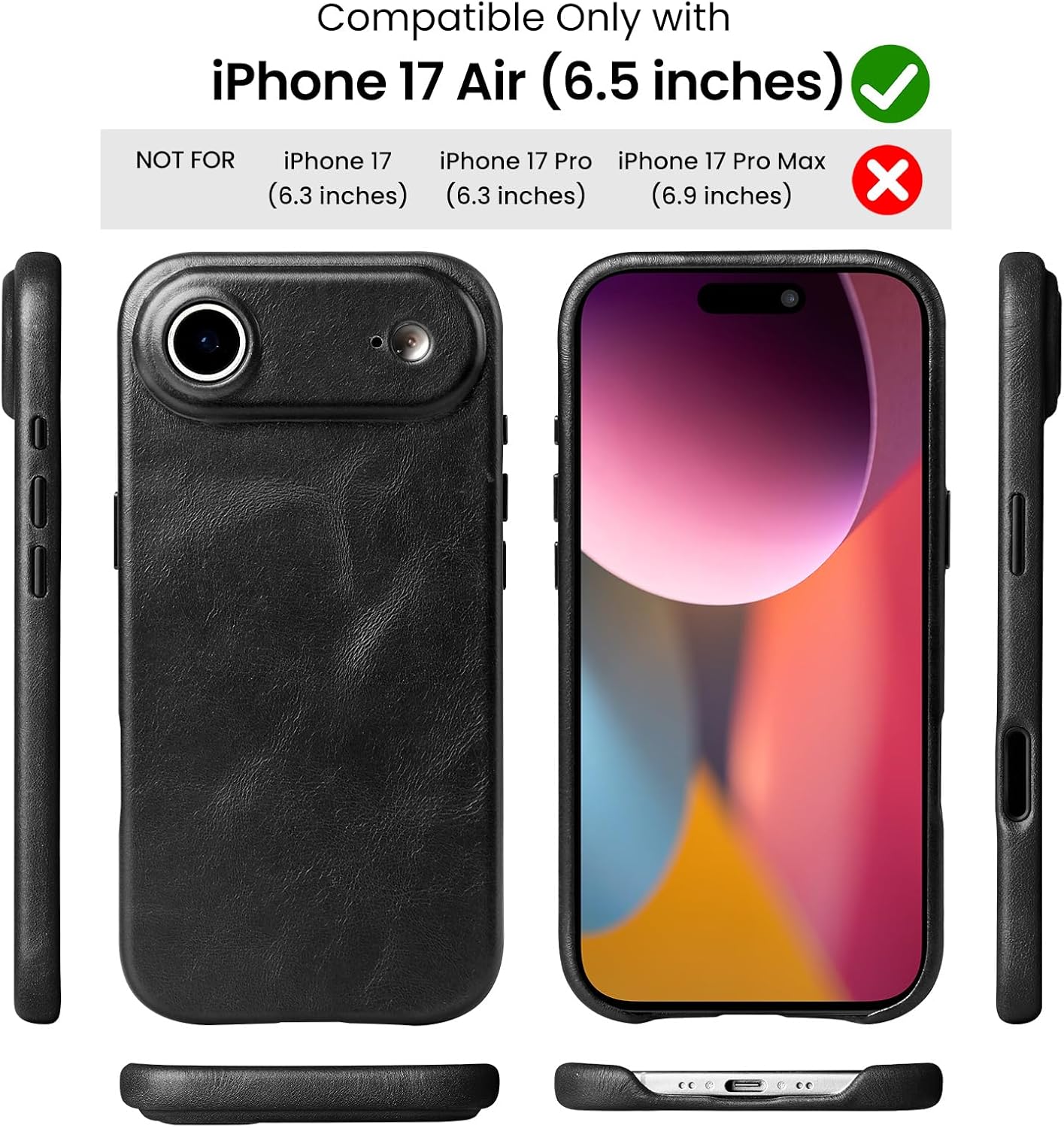 LUCKYCOIN Genuine Leather Phone Case for iPhone Air,Compatible with MagSafe and Wireless Charging,Camera Control Button,Metal Buttons,Slim Fit,Magnetic Shockproof Protective Case,6.5 inch - Black - Image 7