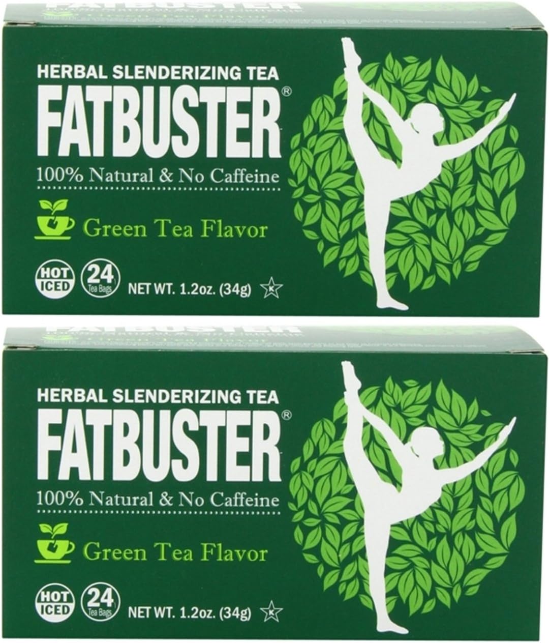 Fatbuster Herbal Slenderizing Tea Green Tea Flavor - Weight Loss Diet Tea, 24-Count Tea Bags (Pack of 2) (Green Tea)
