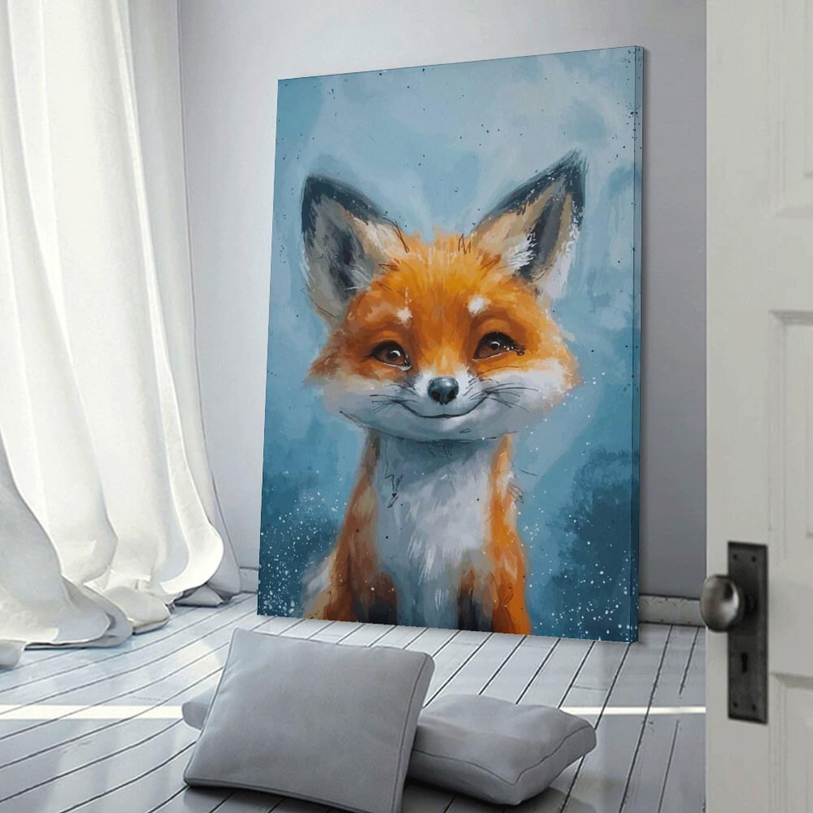 Junmoney Smiling Fox Painting Wall Decor Canvas Print 20x30inch(50x75cm), for Lounge, Study, Hallway Or Flat Walls, Decorative Artwork with Broad Appeal