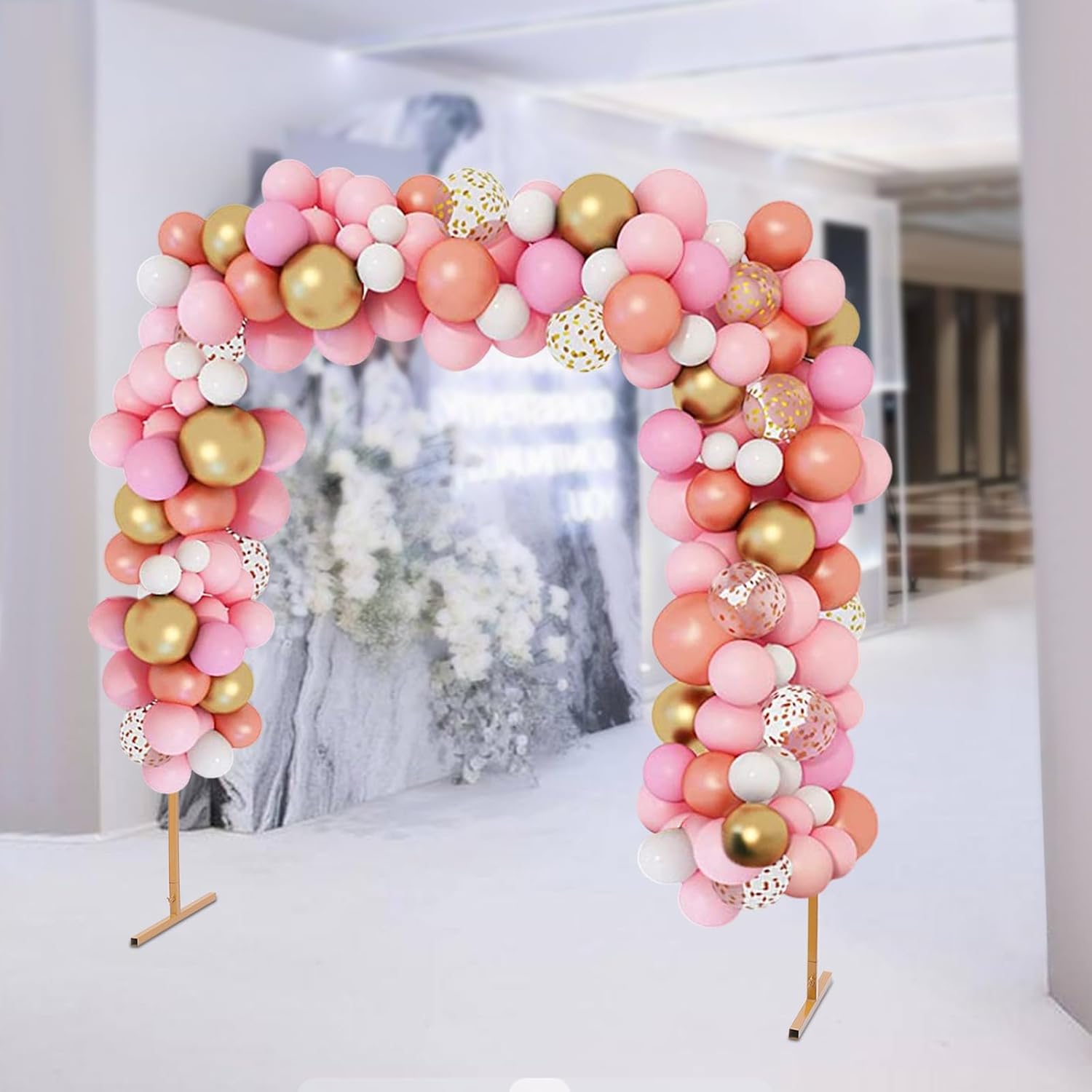 6.6ft Square Balloon Arch Frame, Portable Backdrop Stand Duty Garden Trellis, Garden Arbor for Climbing Plant Outdoor&Indoor, Wedding Decorations Ceremony Props Arch Stand for Birthday Parties(Yellow)