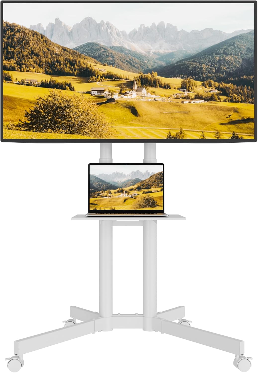 BONTEC Mobile TV Stand with Tilt Function, Rolling TV Cart for 32–85 Inch LED LCD OLED Flat & Curved TVs, Portable Stand with Laptop Shelf, Locking Wheels, Max VESA 600x400mm, 121 lbs Capacity, black