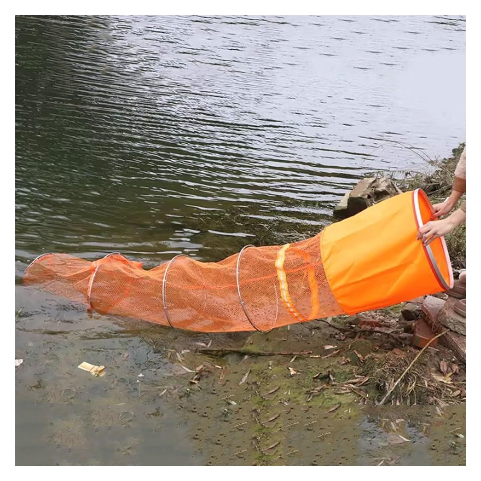 Fangnetz, Zusammenklappbare Angelfalle, orange, mehrere Größen, schnell trocknende Nylon-Netztasche, Krabben, Muscheln, Meeresfrüchte