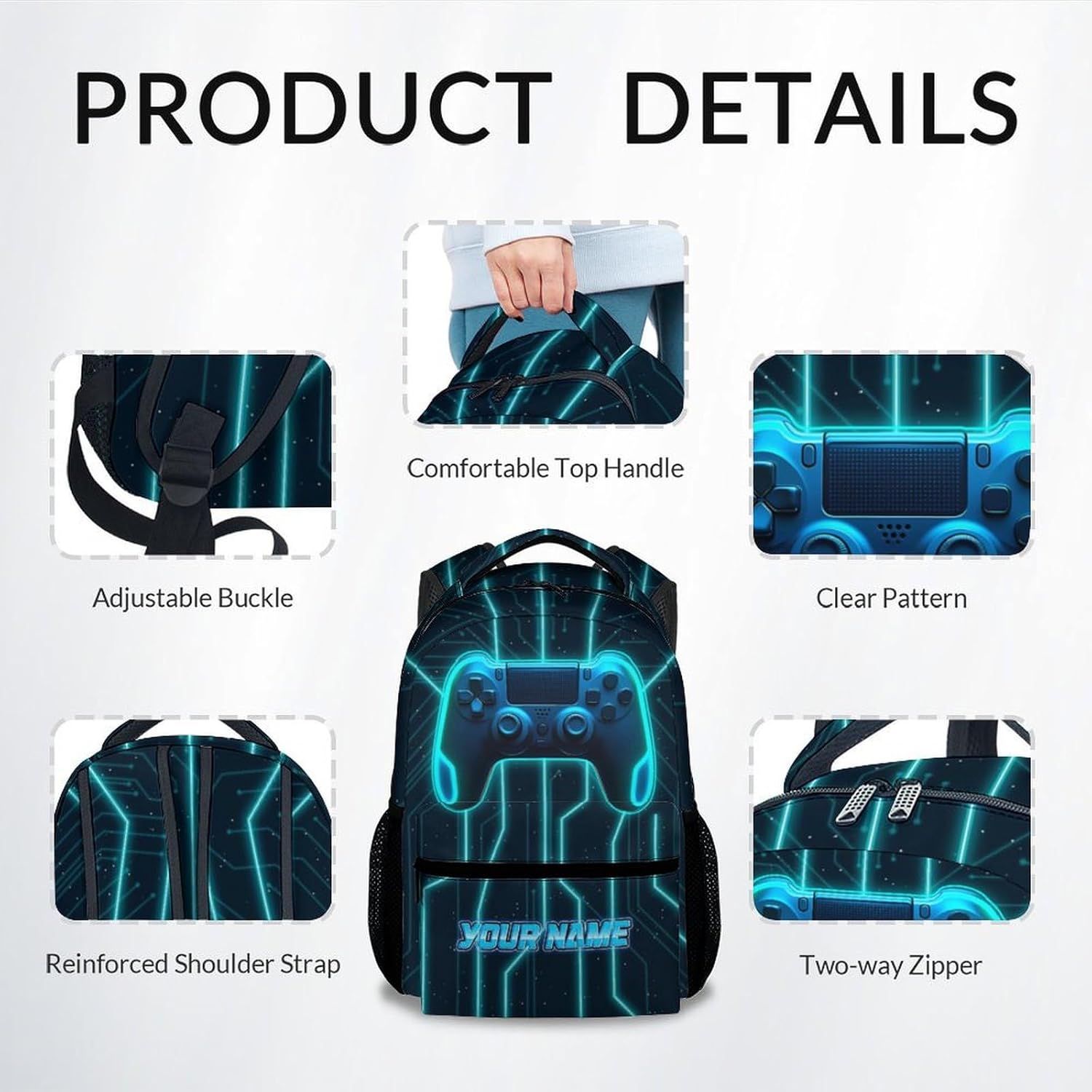 Mercuryelf Boys Bag for School - Personalized Cool Gamer Kid Backpack for School, Travel - 17 Inch Gaming Bookbag for Teens