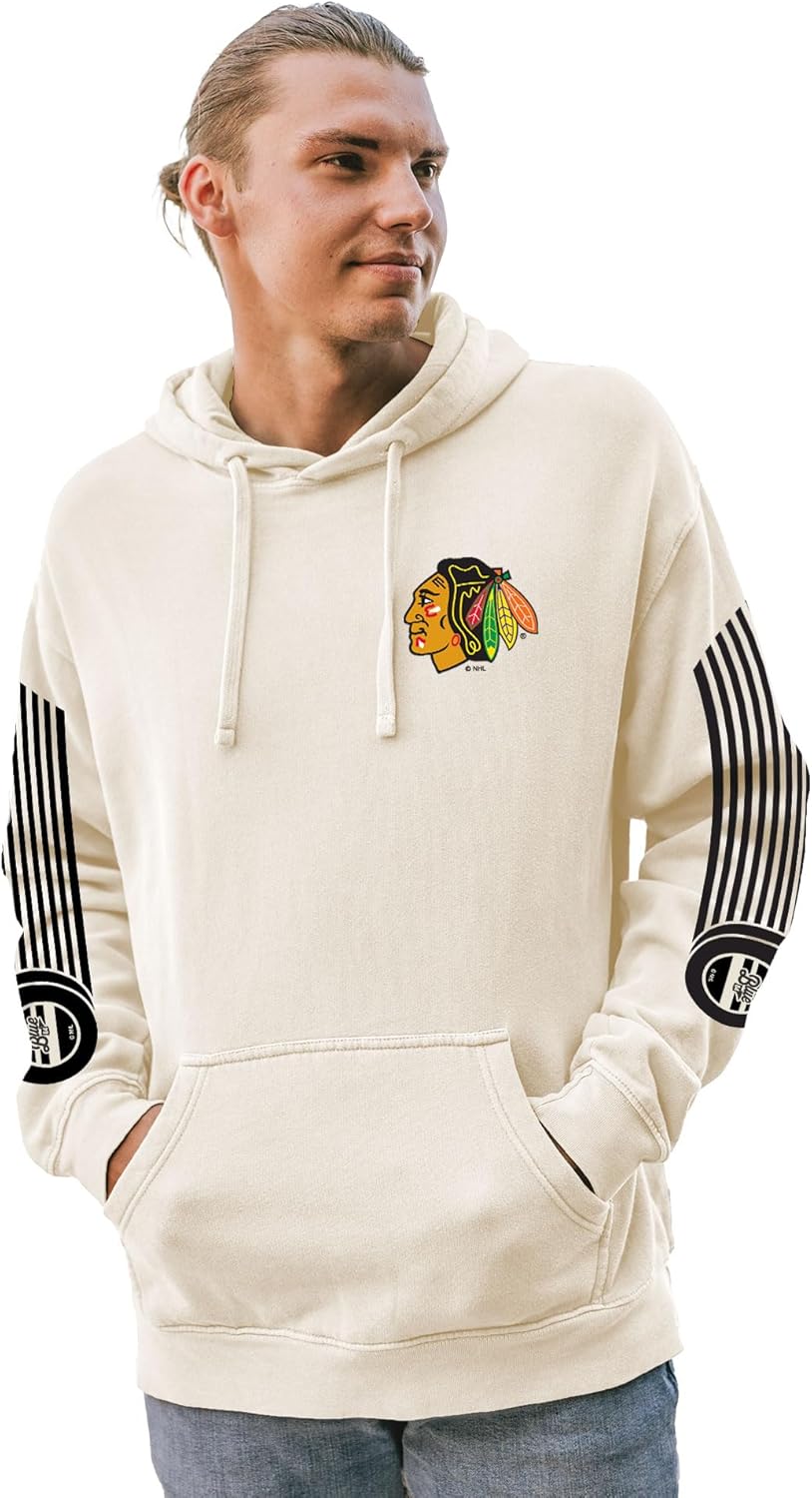 Blue 84 NHL Officially Licensed Hooded Sweatshirt Ringspun Ivory Sleeveshot - Image 2