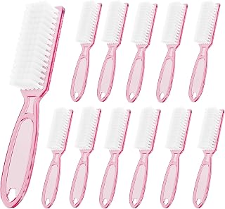 SQULIGT 12-Pack Clear Pink Nail Cleaning Brushes with Non-Slip Grip Handles - Manicure Pedicure Scrub for Fingers, Toes & Hands