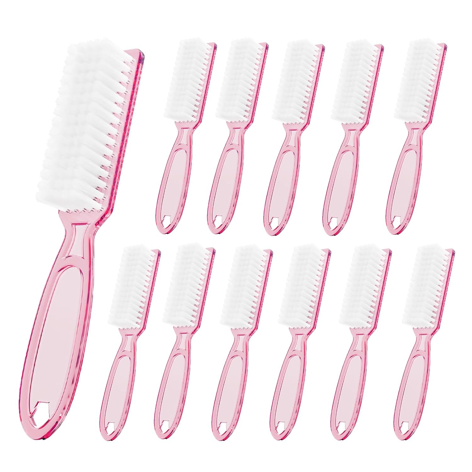 SQULIGT 12-Pack Clear Pink Nail Cleaning Brushes with Non-Slip Grip Handles - Manicure Pedicure Scrub for Fingers, Toes & Hands