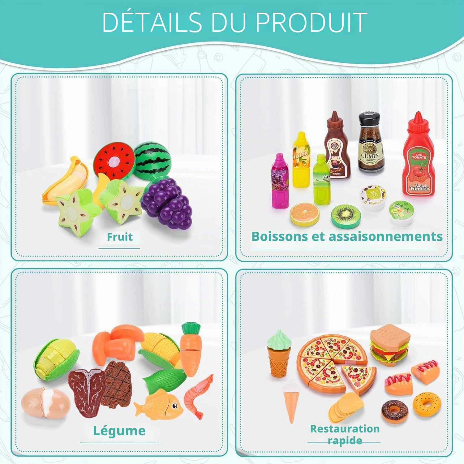 Accessoire Cuisine Enfant,85pcs Dinette Enfant Ustensile Cuisine Enfants,Cuisines Enfants Ensemble,Jeu de Role de Chef Kit Cuisines avec Panier Pique Nique,Cadeau Fille Garcon 3 4 5 6 7 Ans