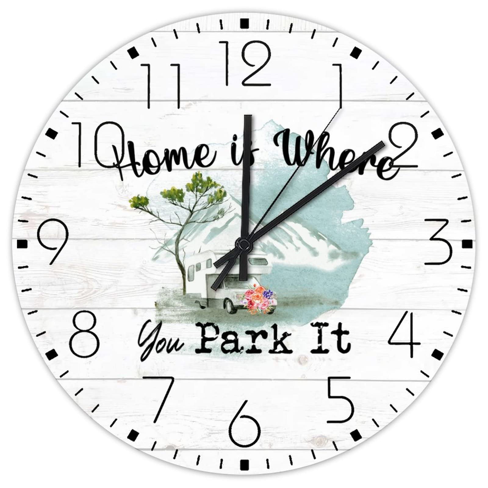 Horloge murale sans tic-tac en bois à quartz pour salle d'art et bureau