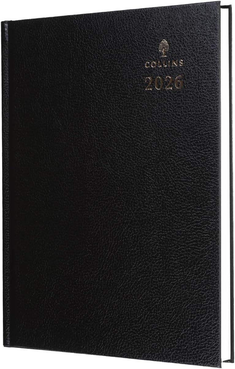 Collins - Desk - 2026 12 Month Calendar Year Planner, Day-To-Page Diary, A4 Hard Cover - Black (44.99-26)