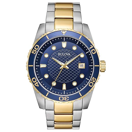 Bulova Relógio masculino, Dois tons dourado/azul, Movimento de quartzo plano
