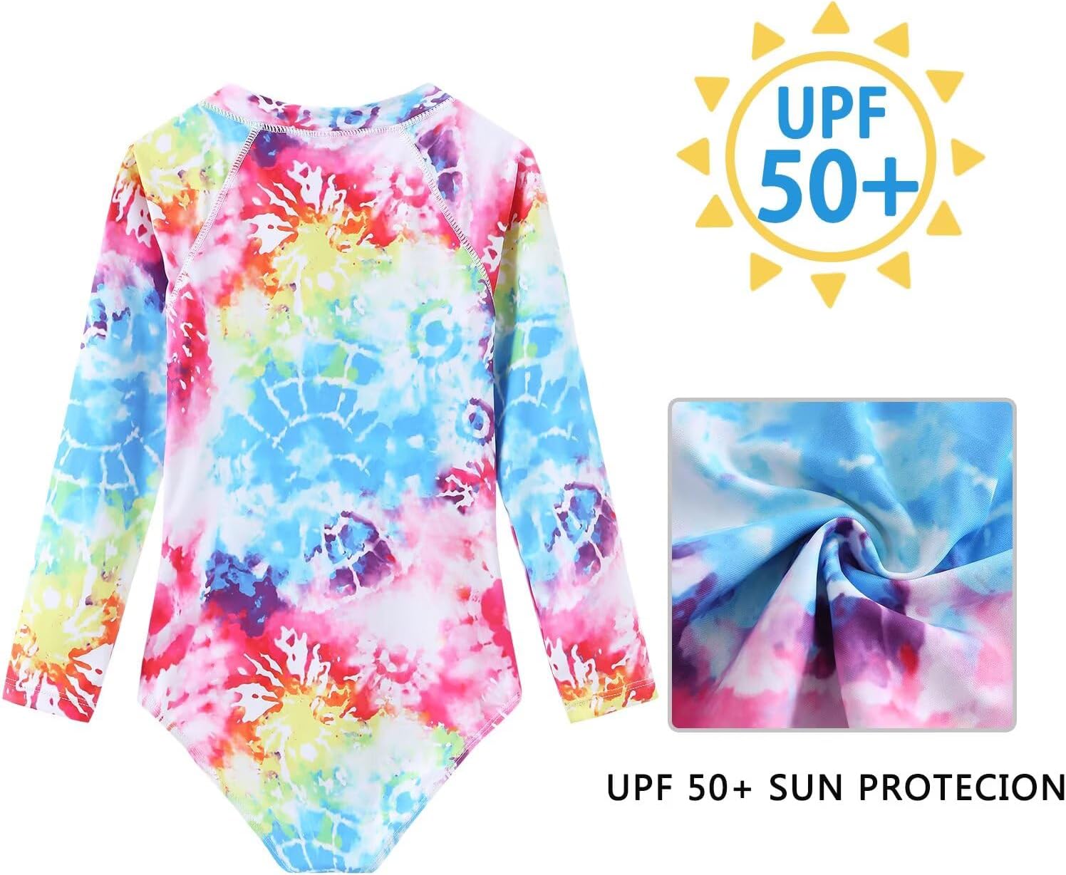 Aisyee Girls One Piece Swimsuits Long Sleeve Rash Guard Kids Hawaiian Bathing Suit UPF 50+ Swim Shirts 3-16 Years - Image 3