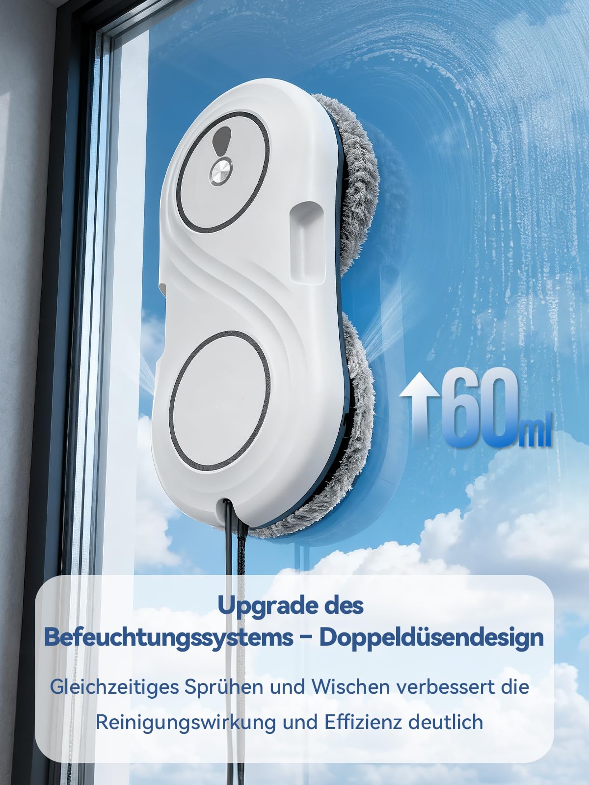 Fensterputzroboter mit Turbinenmotor, 7000 Pa Saugkraft Elektrischer Fensterroboter, ultradünn 63 mm, Doppelhelix-Reinigung, Randenerkennung, 3 Reinigungsmodi, Window Cleaning Robot