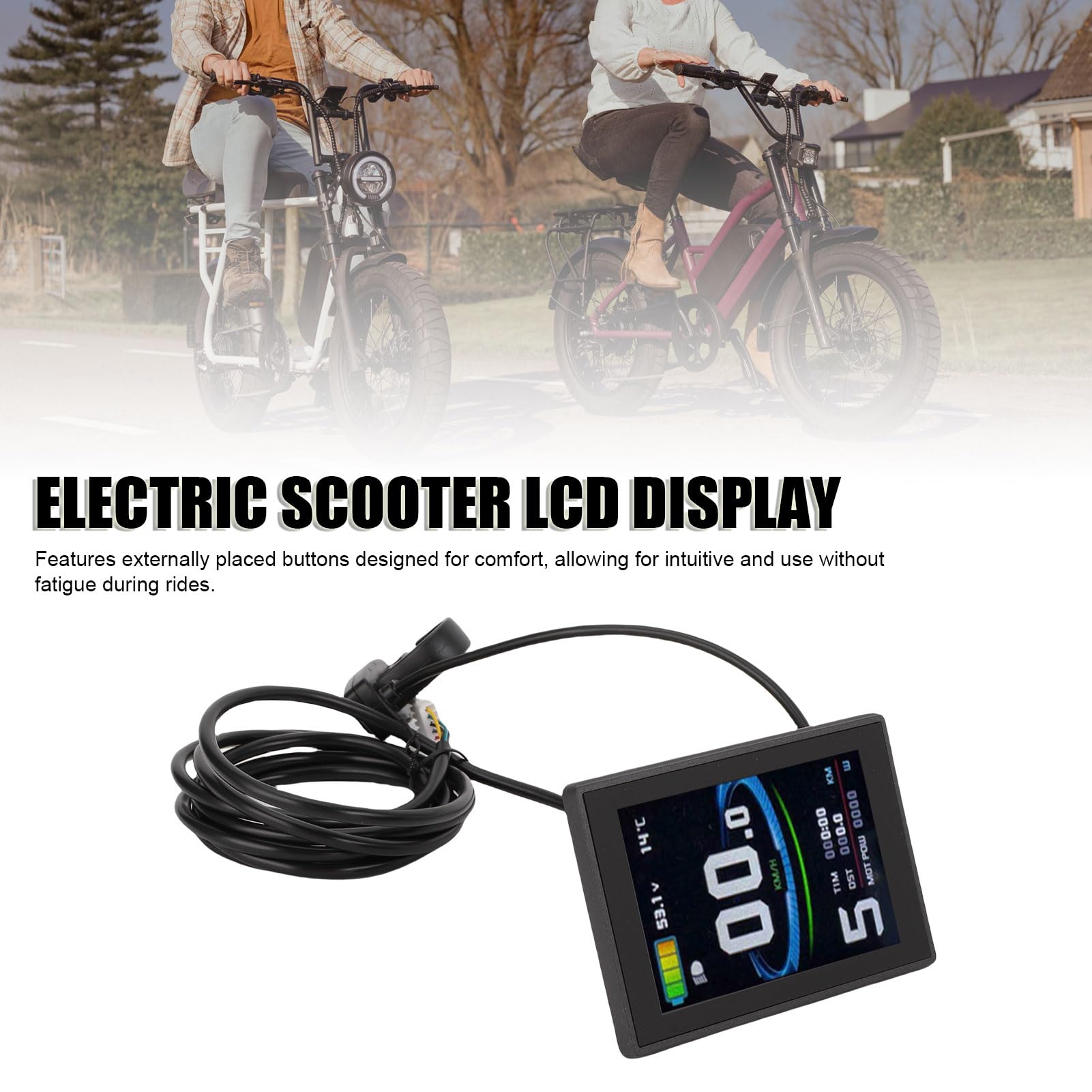 Display LCD per Scooter Elettrico, Pannello di Controllo LCD per Bici Elettrica a Colori ABS, Connettore 24V 36V 48V SM, Pulsanti Esterni, Schermo Trasparente Diurno e Notturno per Pendolari