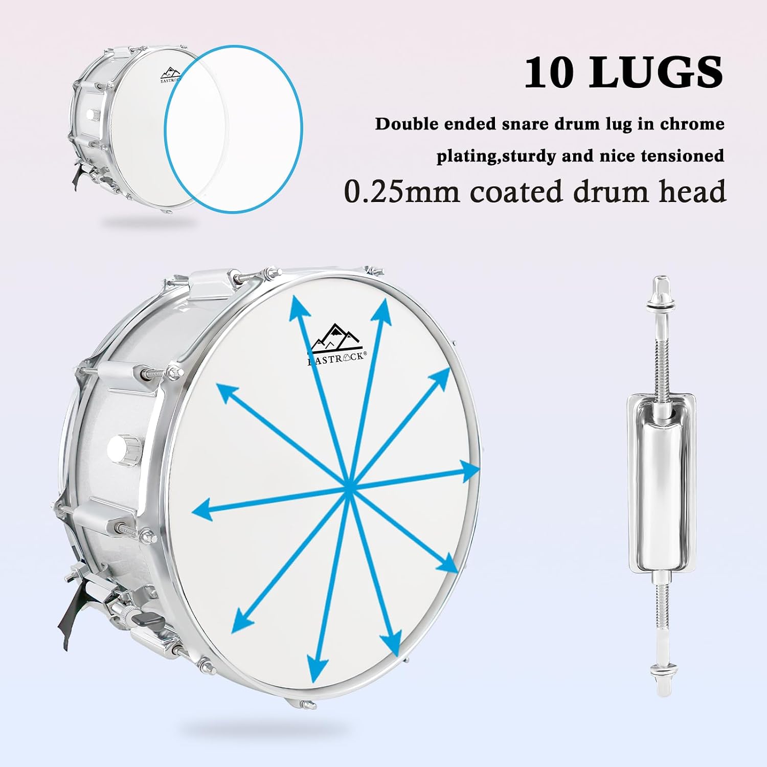 EASTROCK Snare Drum Set 14X5.5 Inches for Student Beginners with Gig Bag, Drumsticks, Stand, Drum Keys, Coated Material Drum Head, Off-white