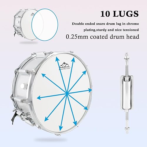 Miniatura 17 de EASTROCK Juego de batería de caja de 14 x 5.5 pulgadas para estudiantes principiantes con bolsa de concierto, baquetas, soporte, llaves de batería