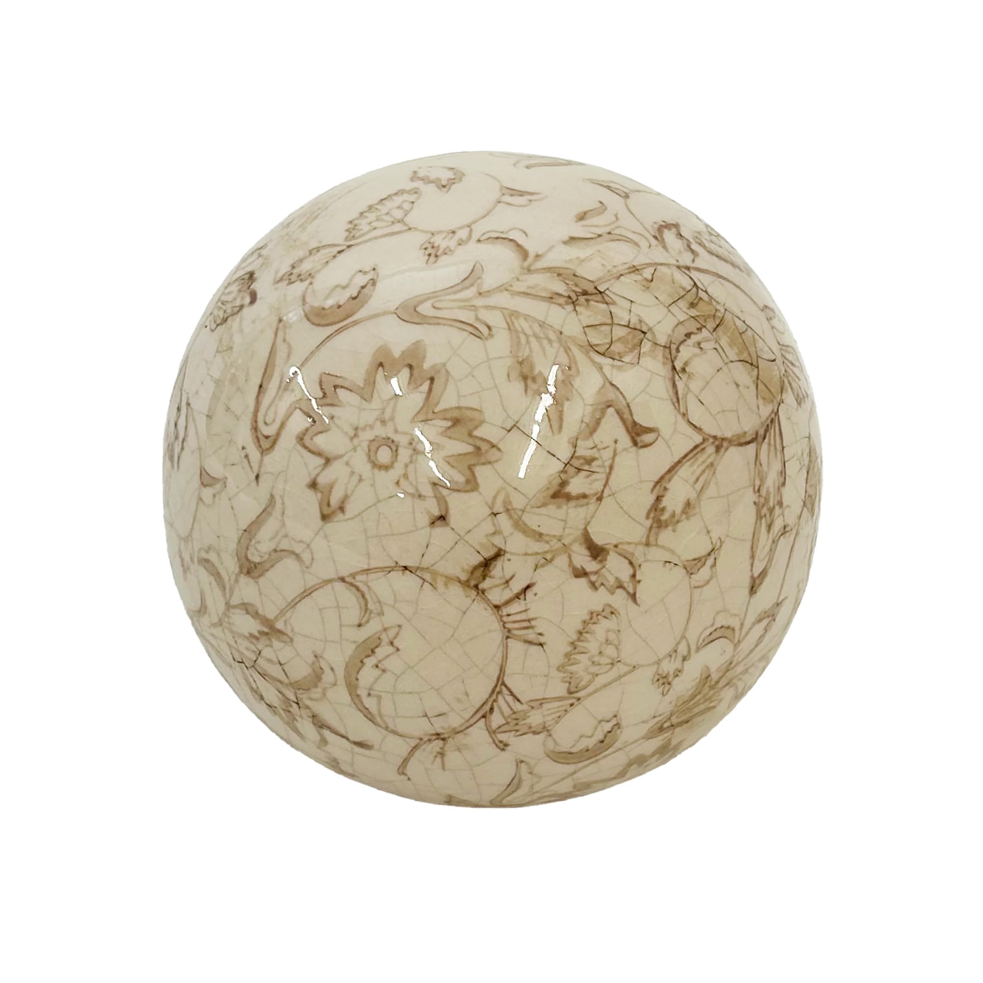 Photo 1 of 100 North Decorative Accent Heirloom Orb Ball, 4.5 Inch Ceramic, Beige Floral Swirl Design