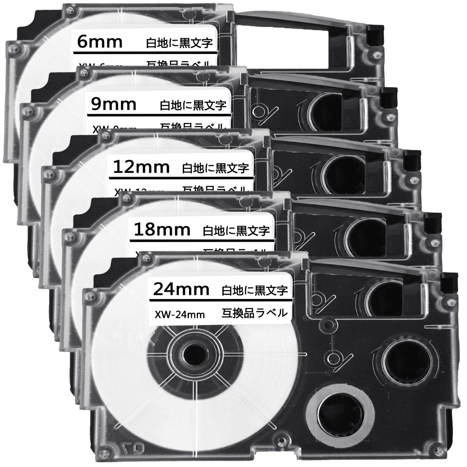 6mm 9mm 12mm 18mm 24mm Nameland Tape White Black Lettering Compatible Casio Name Land Tape Cartridge : Office Products