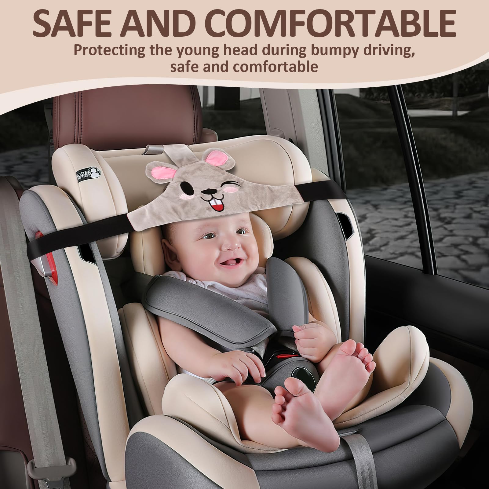 Soporte de cabeza de asiento de coche infantil de bebé, diadema de coche para niños, coche y posicionador de sueño cómodo, correa ajustable para seguridad y comodidad durante los viajes en coche