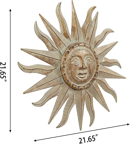Miniatura 9 de TICKCACY Decoración de pared de sol de metal, arte de pared de sol de 27.5 pulgadas para colgar en interiores y exteriores, arte de cara de sol,