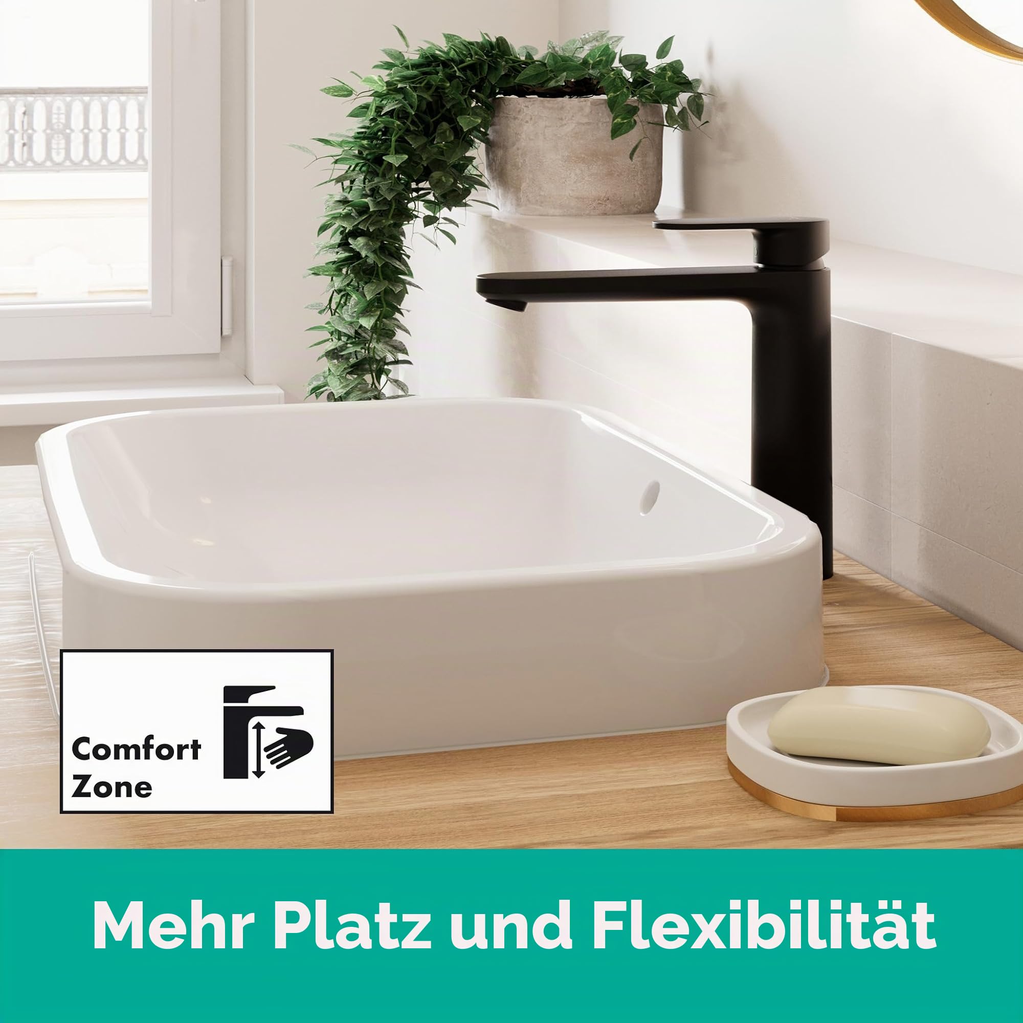 hansgrohe Vernis Blend - Waschtischarmatur ohne Ablauf, Wasserhahn Bad mit Auslauf Höhe 190 mm, Mischbatterie Waschbecken wassersparend (EcoSmart), Mattschwarz