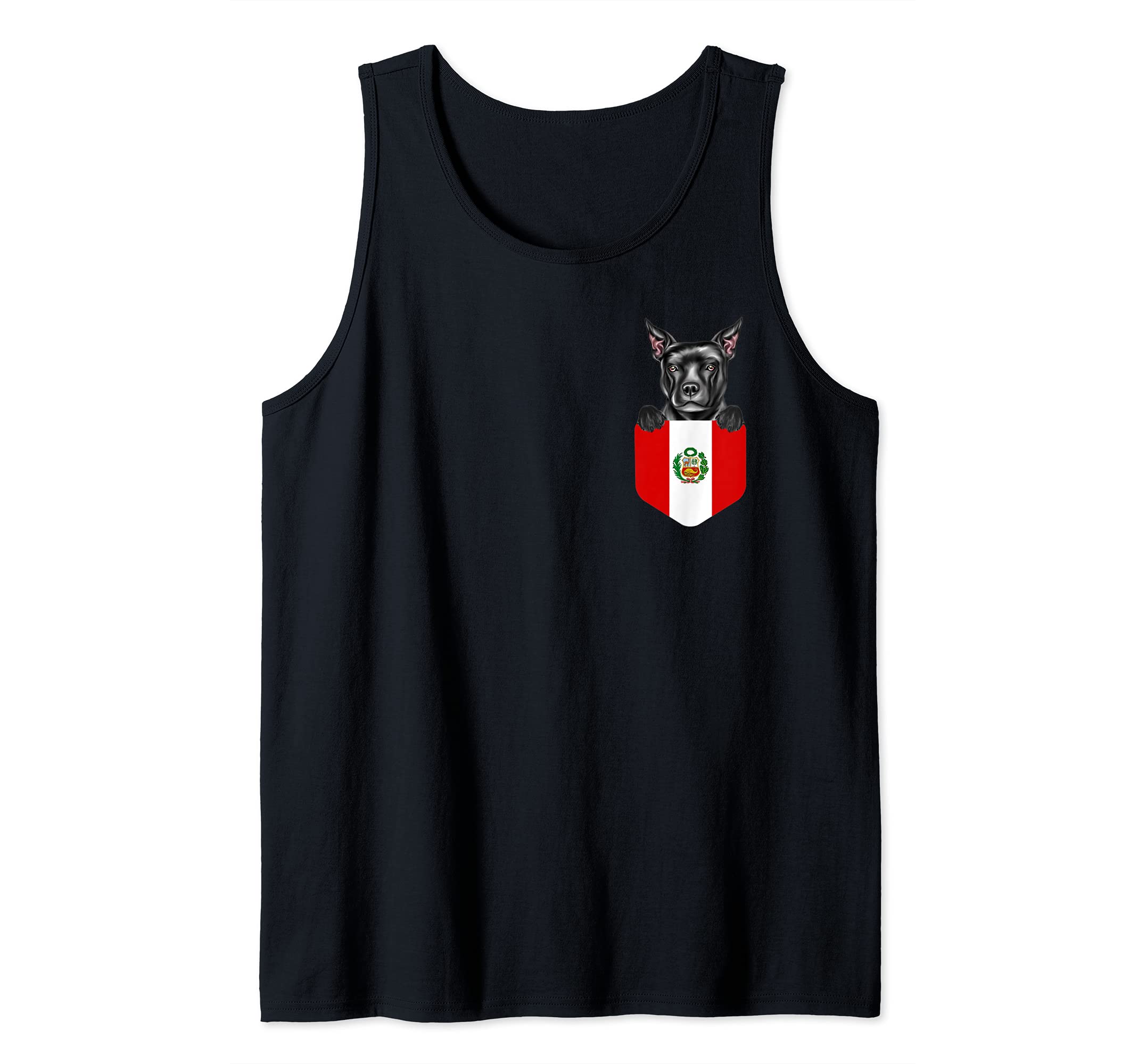 Peru Flag Staffordshire Bull Terrier Dog In Pocket Tank Top, Black