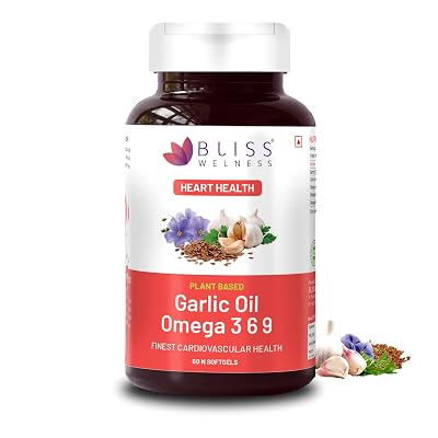 Bliss Welness Organic Garlic Oil + Omega 3 6 9 | Cholesterol & Lipid Profile Management Immunity Boost Heart Health Anti