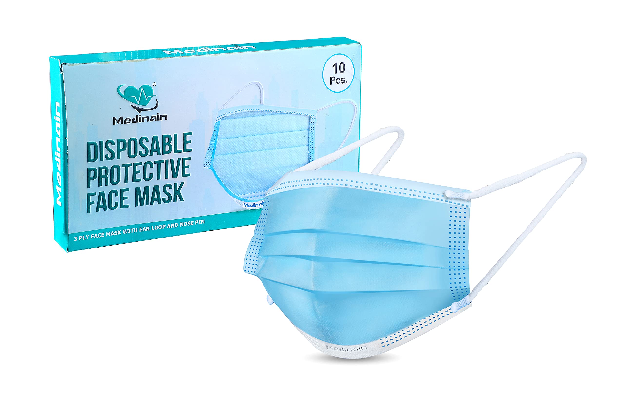 Medinain 3 Ply and Built-In Adjustable Nose Pin, 95% Particle Filtration CE and ISO and WHO-GMP Certified Surgical and Disposable Face Masks (150) (B09CGWHHL3) Amazon Price History, Amazon Price Tracker
