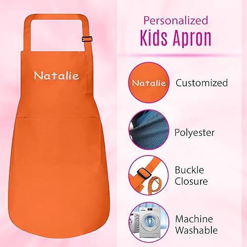 Miniatura 2 de Juego de delantal personalizado y sombrero de chef para niños, bonito disfraz de chef para niños, delantales con bolsillos para cocinar, pintar y