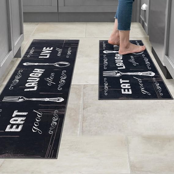Carvapet 2 Piece Kitchen Mats for Floor Farmhouse Kitchen Rugs Set Non Slip