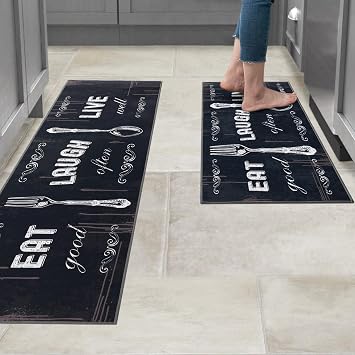 Carvapet 2 Piece Kitchen Mats for Floor Farmhouse Kitchen Rugs Set Non Slip