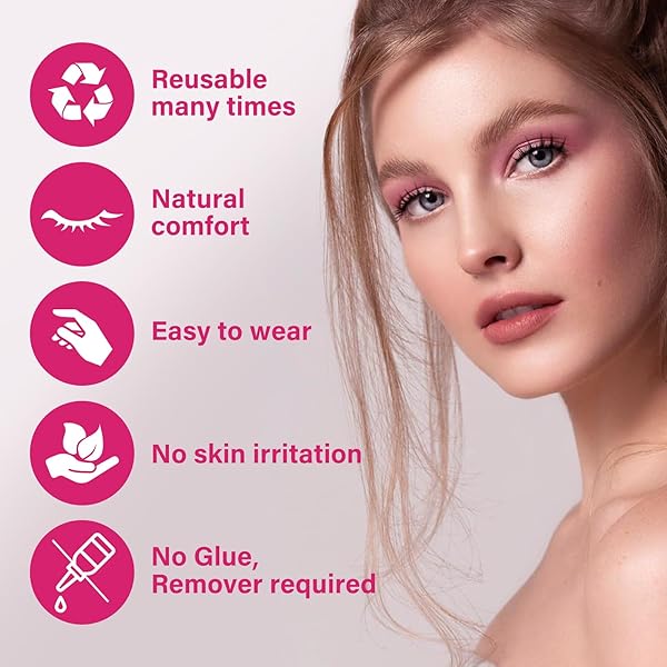 Magnetische Wimpern Magnet Lashes Natürlicher Wiederverwendbare Kein Kleber No Glue or Eyeliner Easy to Wear 4 Magnetpunkte sind stärker Augenform geeignet(2Paare,Merry+Pure) - 5