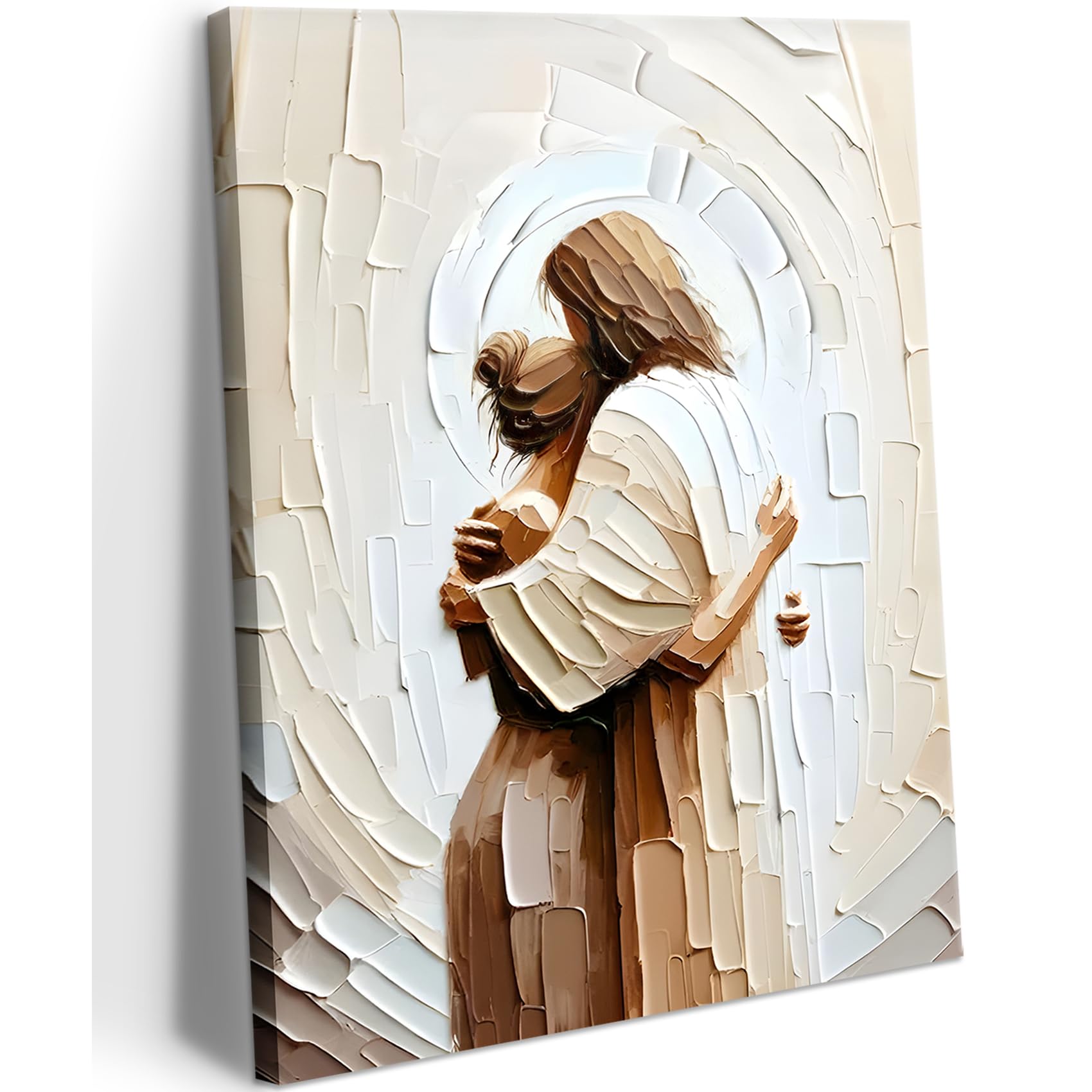 Jesus Hugging Woman Canvas Wall Art God & Girl Wall Decor Safe in His Arms Pictures Modern Christian Healing Embrace Mormon Prints Posters Artwork for Living & Prayer Room Bedroom Decor 24x36in canvas