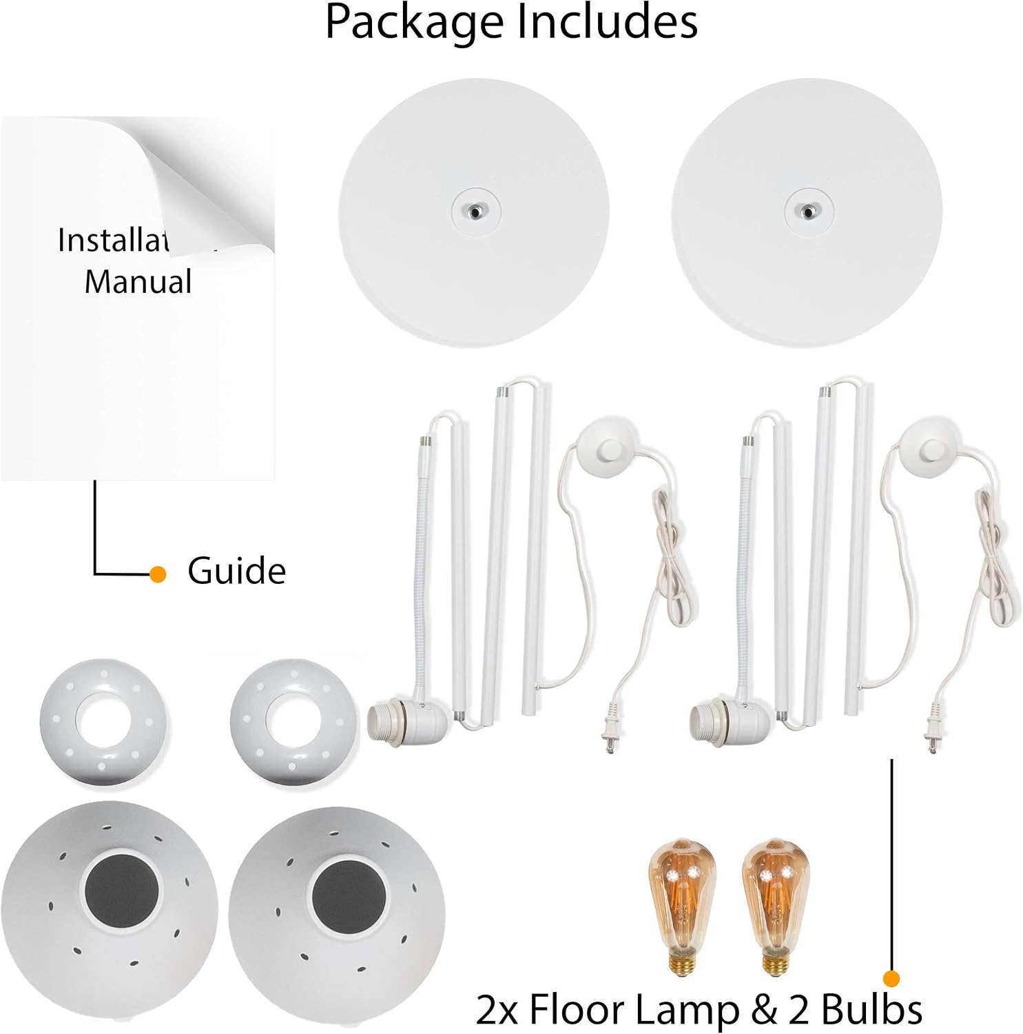 Wallniture Sol Set of 2 Adjustable Reading Floor Lamp with Foot Control On Off Switch White