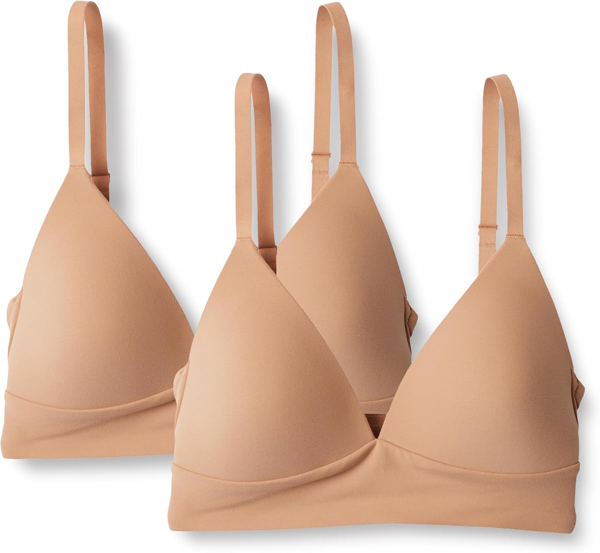 Amazon Essentials Women's Peached Microfiber Lined V-Neck Bralette, Pack of 2