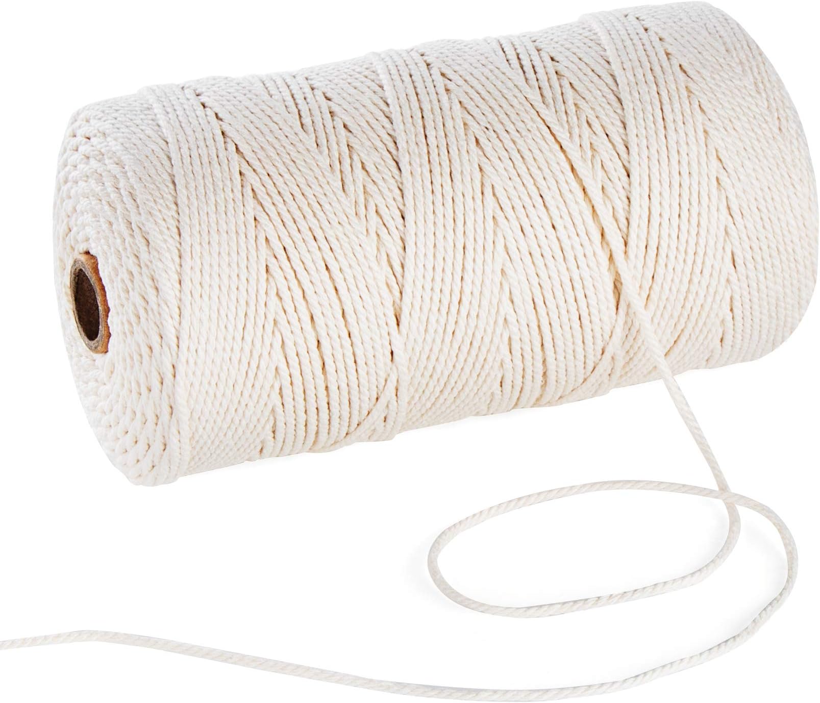 Macrame Cord 2mm x 722Feet Beige Macramรฉ Cords Natural Cotton Rope 3 Strand Twisted Cotton String Cord Spool for Wall Hanging Knitting Craft Projects