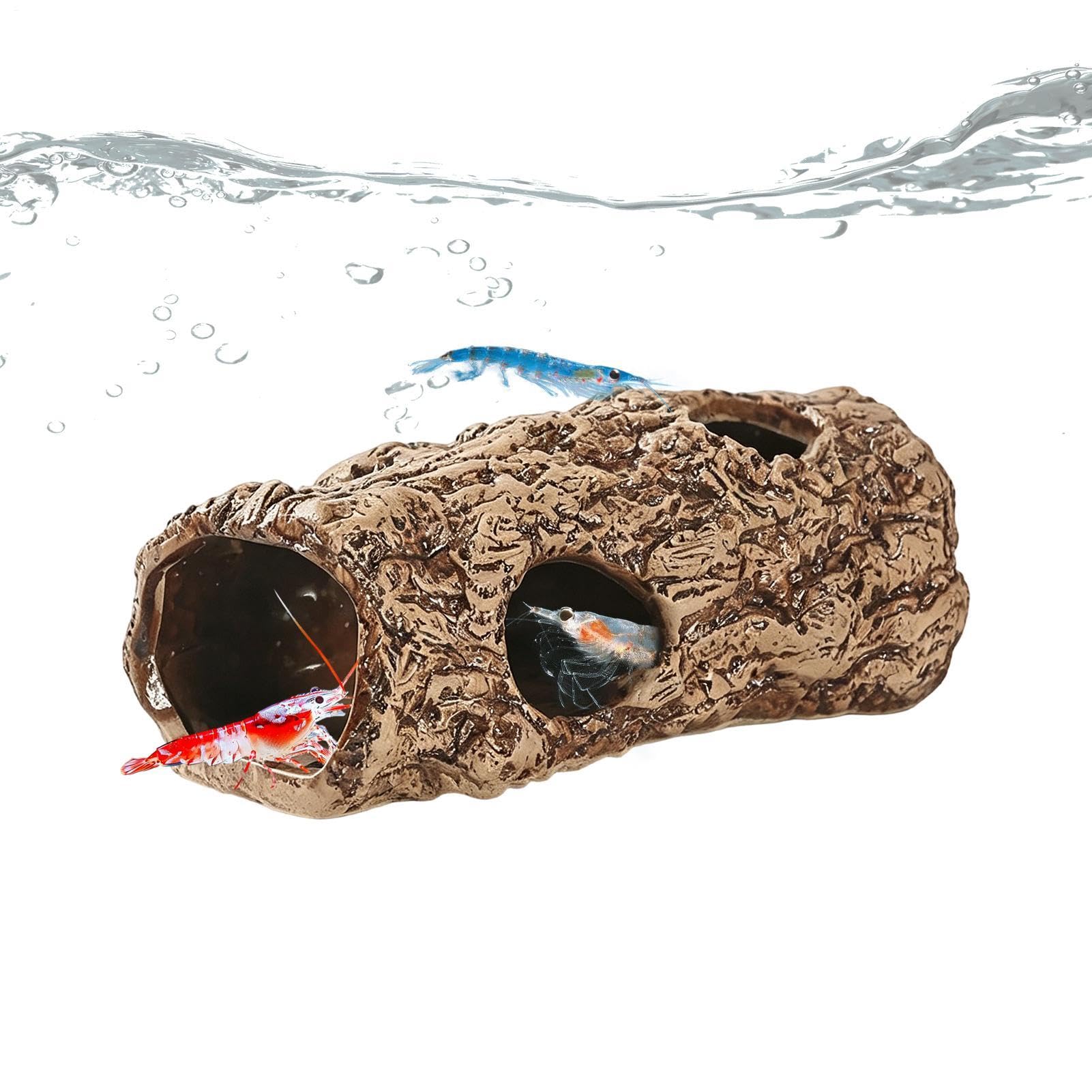 Refugio de camarones en tronco de árbol artificial para evitar el estrés en peces