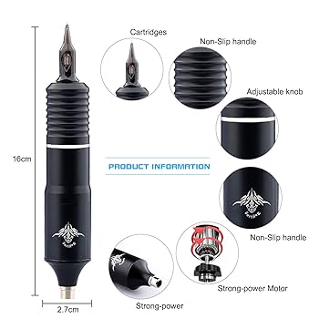 Rotary Tattoo Gun Kit, Tattoo Machine Pen with Battery and
